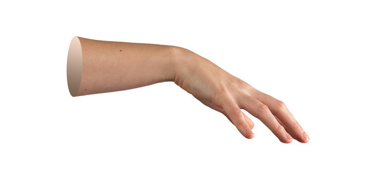 Hand of female in horizontal extended posture with bent wrist, delicate side view gesture of gentle