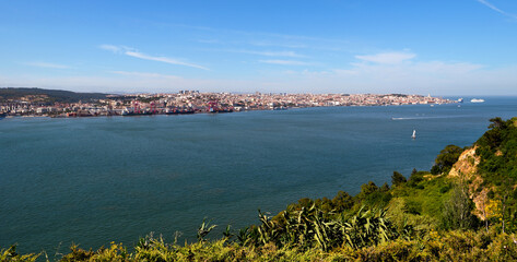 Panorama of Lisbon, the capital of Portugal, overlooking the Tagus River estuary
