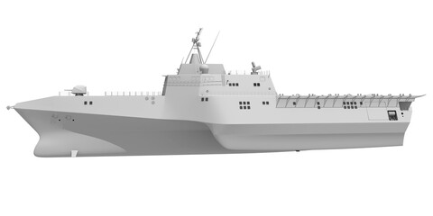 Naval Forces Battle Ship in Clay Style Render on White Background 3D Rendering