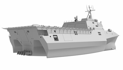 Naval Forces Battle Ship in Clay Style Render on White Background 3D Rendering