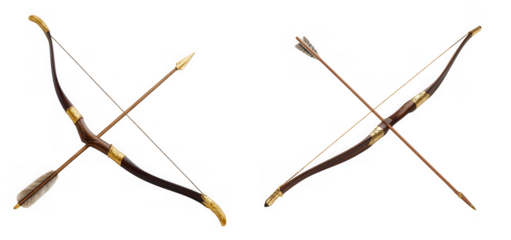 Traditional composite bow and arrow set isolated on transparent background