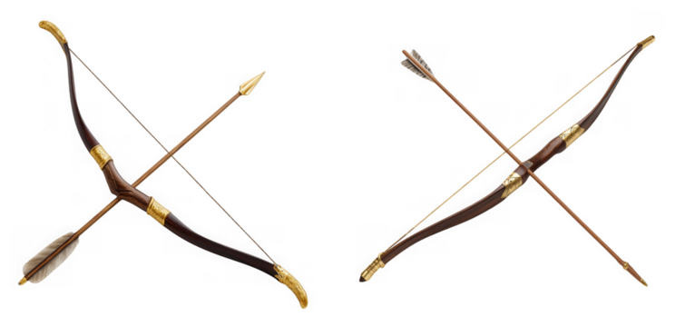 Traditional composite bow and arrow set isolated on transparent background