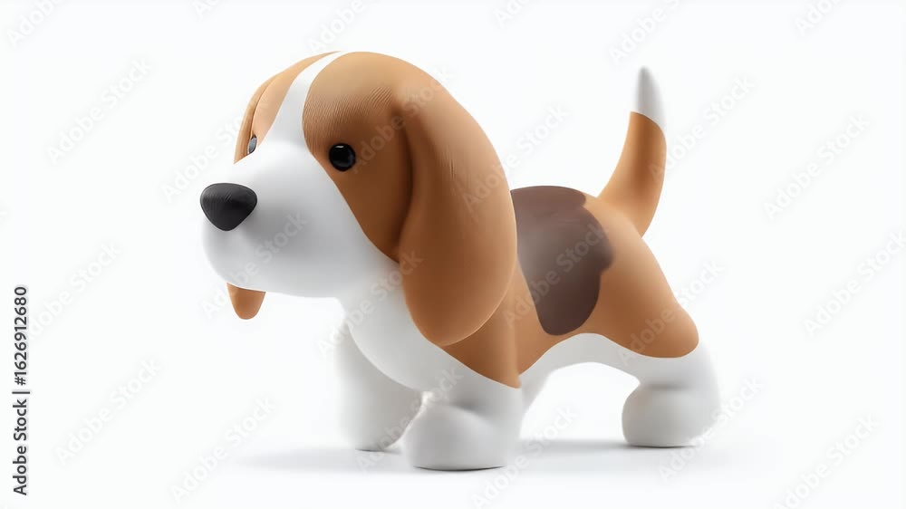 Poster adorable 3d animated beagle puppy character walking in a seamless loop on a clean white background.