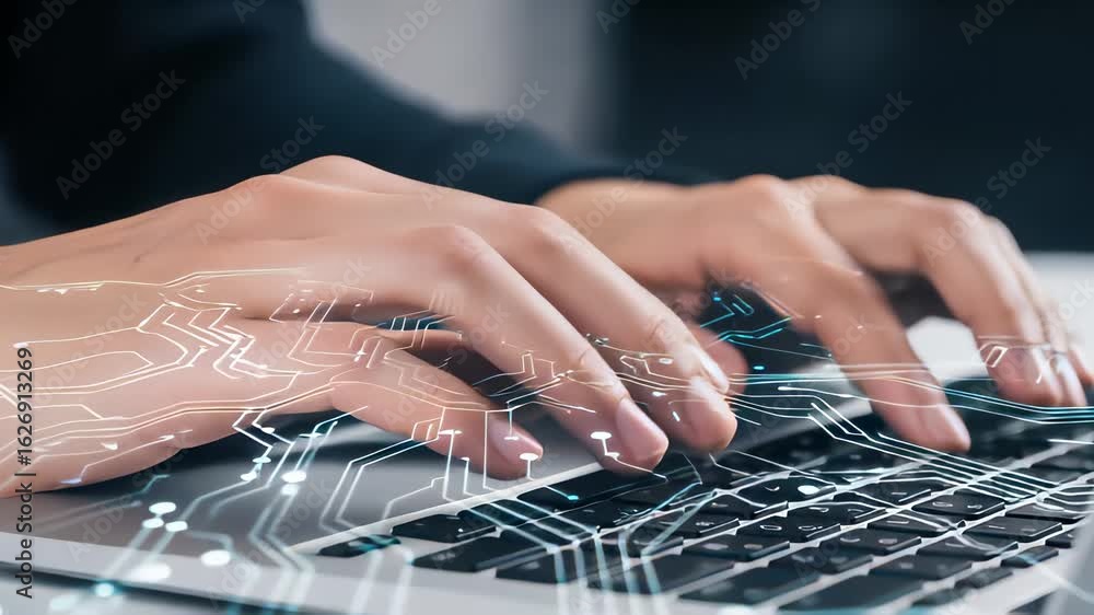 Poster close up of hands typing on a laptop showcasing modern technology and digital interaction in a profe