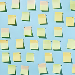 Colorful sticky notes on a blue wall, ideas brainstorming session, planning, project management