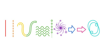 Obraz premium Illustration showing a progression of shapes and lines with a rainbow gradient color scheme used