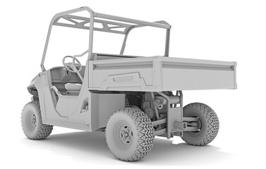 UTV Utility Vehicle in Clay Style Render on White Background 3D Rendering