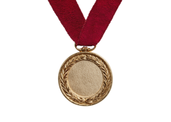 A real gold medal isolated on free png background with a lot of text area - winner copy space concept