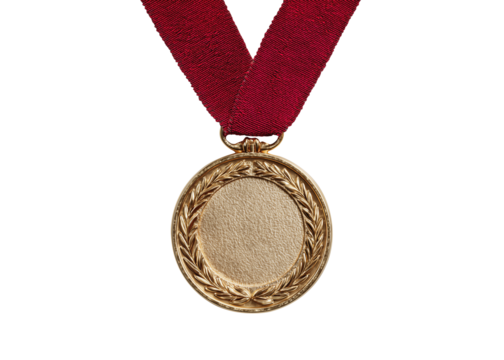 A real gold medal isolated on free png background with a lot of text area - winner copy space concept
