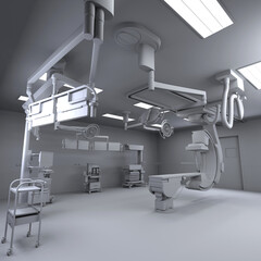 Hospital Medical Hybrid Operating Room in Clay Style Render on White Background 3D Rendering