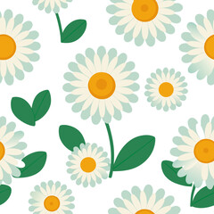 Seamless vector pattern with yellow summer flowers, daisies, and blooming sunflowers