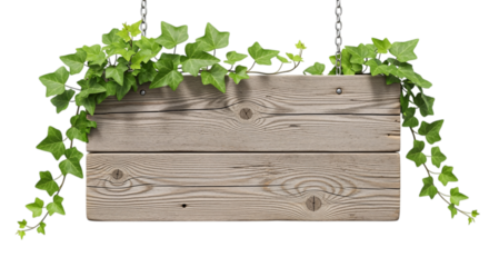 Rustic Wooden Sign with Ivy: Perfect for Rustic Decor, Signage, and Design Projects isolated on transparent background