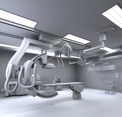 Hospital Medical Hybrid Operating Room in Clay Style Render on White Background 3D Rendering