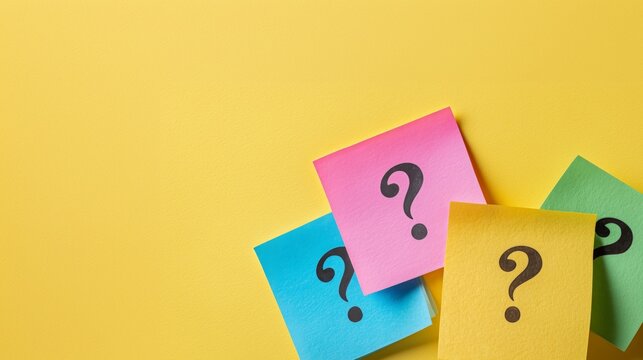 Colorful Post-it note with a question mark icon on a yellow background