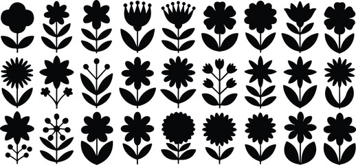 Abstract Folk Art Floral Silhouette Icons