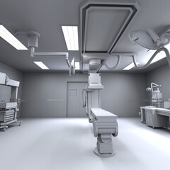 Hospital Medical Hybrid Operating Room in Clay Style Render on White Background 3D Rendering