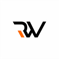RW letter logo design with spear symbol in negative space.