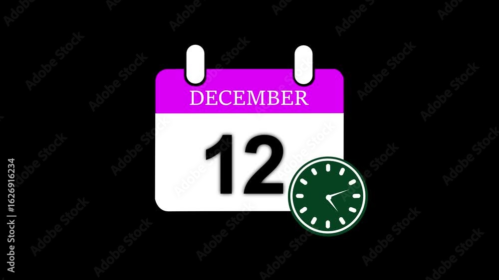 Aufkleber 12 december month calendar with time symbol. simple calendar icon animation and date change of time 
