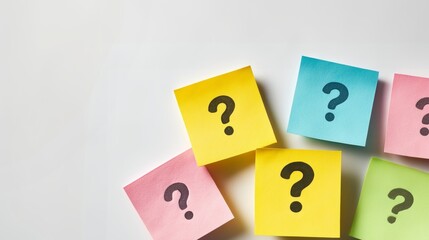 Colorful Post-it note with a question mark icon.