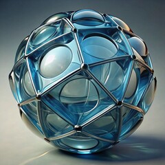 abstract blue ball. Each segment should have a smooth, polished glass material with realistic light refraction and reflection. 
