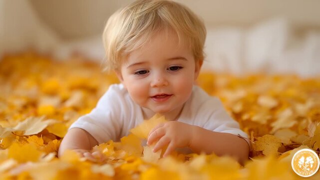 baby in autumn leaves