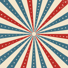 Patriotic Sunburst Background: Red, White, and Blue Radial Design for Festive of Labor Day 