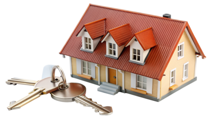House and keys isolated on transparent background, symbolizing home ownership and real estate investment