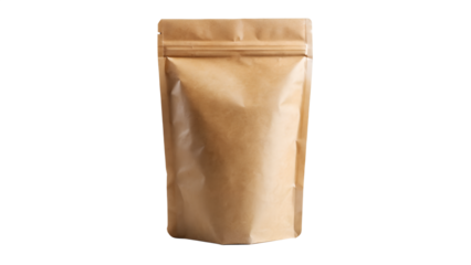 Brown kraft paper pouch with zipper closure isolated on transparent background