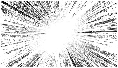 Speed lines manga pixel effect with cartoon blast on transparent background. Vector anime motion frame explosion with flash glow and halftone texture. Dynamic comic action burst