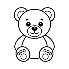Fototapeta premium Illustration of a simple teddy bear with rounded features and paw prints in black and white outline