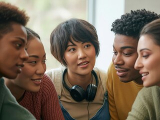Diverse group of young adults engaged in conversation
