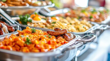 Variety of Colorful Dishes on a Buffet Table for Events and Celebrations