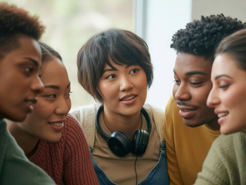Diverse group of young adults engaged in conversation