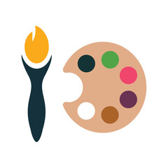 palette with paints and brushes symbol