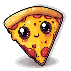 Funny logo of happy pizza slice with big eyes in vibrant minimalist cartoon style Generative AI