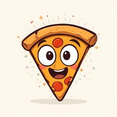 Funny logo of happy pizza slice with big eyes in vibrant minimalist cartoon style Generative AI