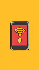 Smartphone displaying wifi signal; yellow background; internet connection concept; website banner