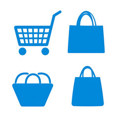 Shopping cart, shopping bags, and basket icons; online retail, ecommerce symbols