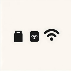 USB, WiFi, adapter icons; connectivity solutions; white background; website design