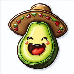 Funny logo of winking avocado wearing sombrero in vibrant minimalist cartoon style Generative AI