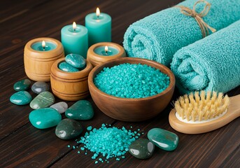 spa still life with towel and candles