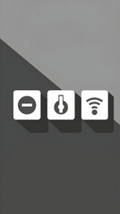 Simple app interface design; power, wifi, and mute buttons; dark grey background; for website or app design