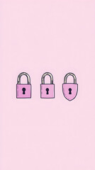 Pink padlocks security concept illustration