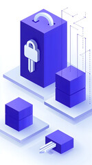 Secure Data Encryption, Digital Key, Network, Abstract, Isometric Illustration, Cybersecurity Concept
