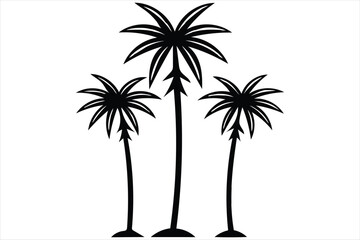 Obraz premium Three tall palm tree silhouettes standing together isolated on white background