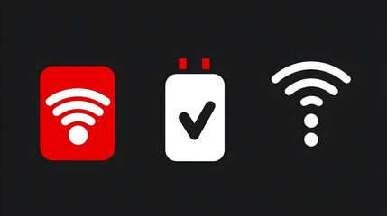 Wifi connection success, checkmark symbol, wireless network, dark background, digital illustration