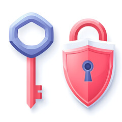 Red Padlock Key Security Shield Protection Icon Graphic
