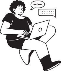 Person typing on laptop with speech bubbles computer technology