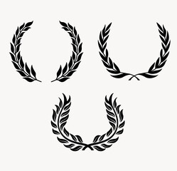 Laurel wreath vector set black silhouette collection of award and achievement symbols on white background