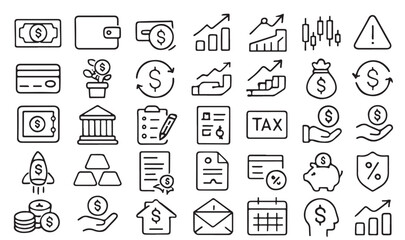Collection of finance and business line icons money